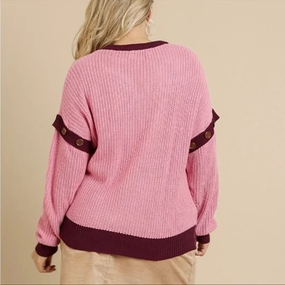 Umgee Plus Size Detachable Sleeve V-Neck Sweater - Picture 3 of 16